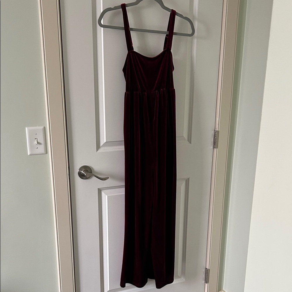 Burgundy Velvet Jumpsuit (Maternity)